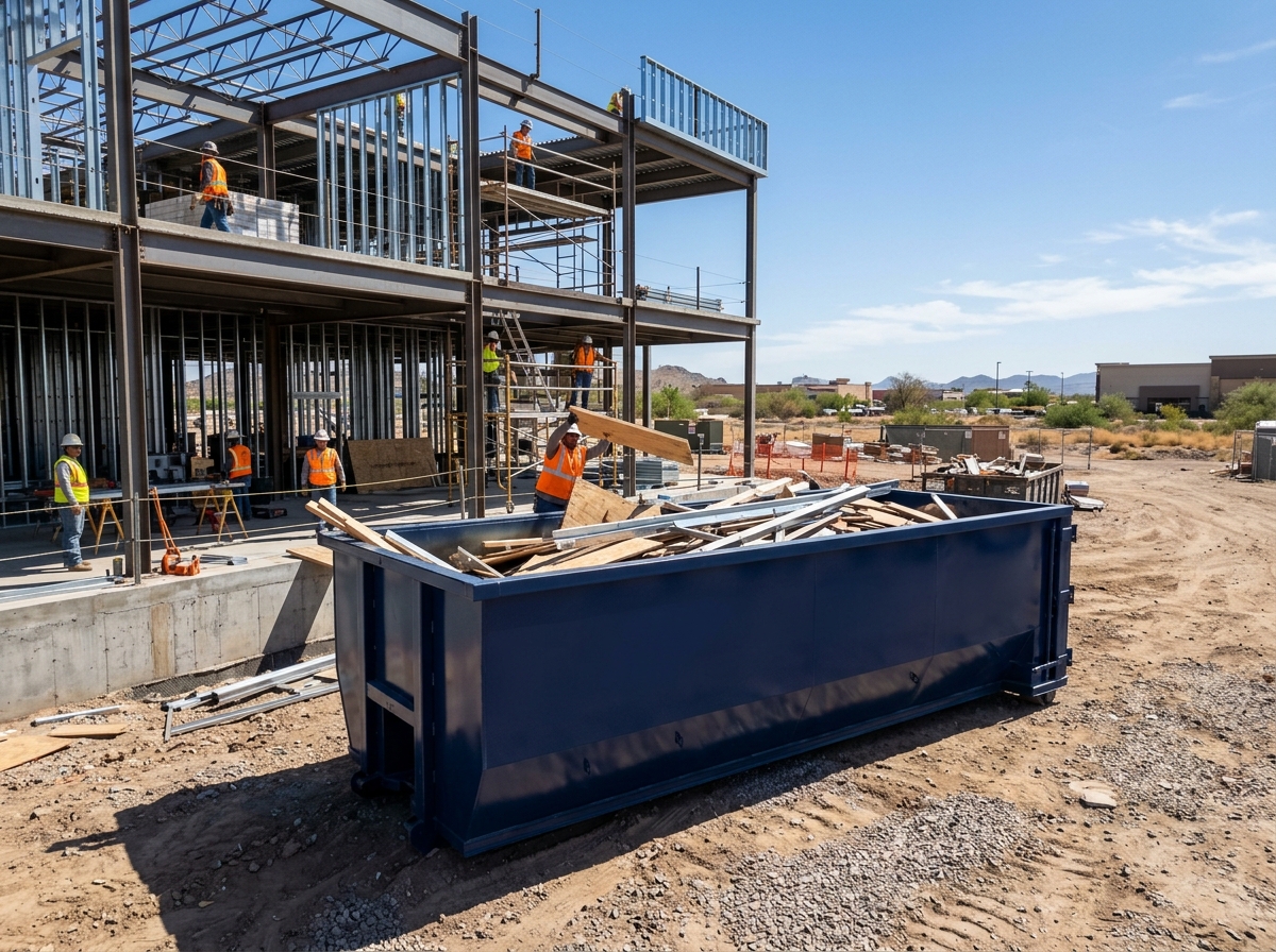 Commercial roll-off dumpster on Scottsdale construction site