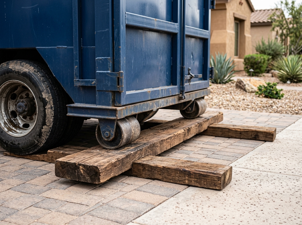 Proprietary hardwood driveway cushion board system by Pinnacle Dumpster Rentals