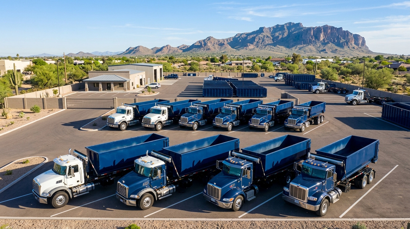 Pinnacle Dumpster Rentals dispatch depot and roll-off fleet in Scottsdale